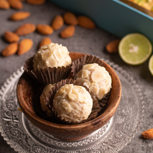 Almond litchi Laddu (400gm) - THE BAKLAVA BOX