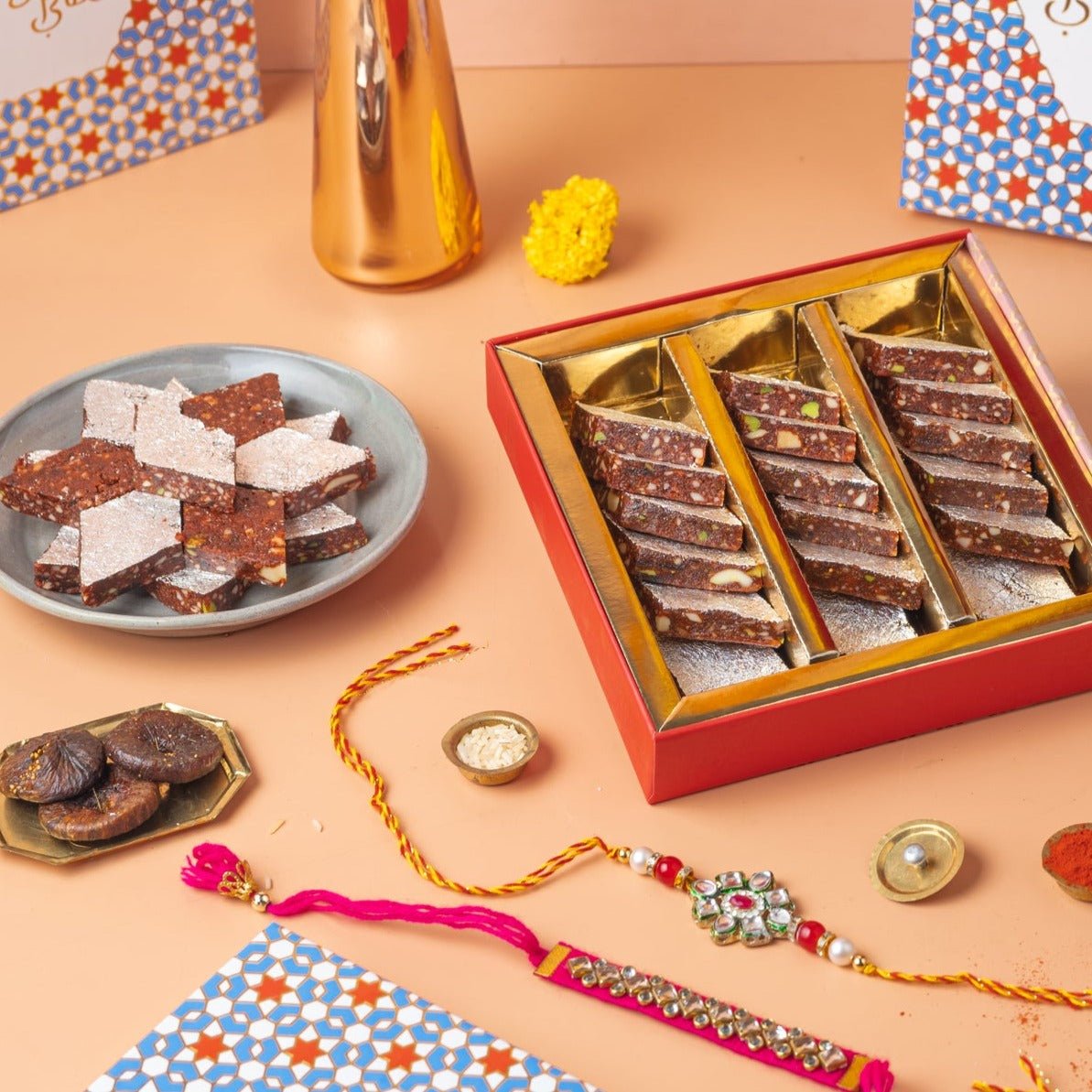 Anjeer Burfi with rakhi (2 sets) - THE BAKLAVA BOX