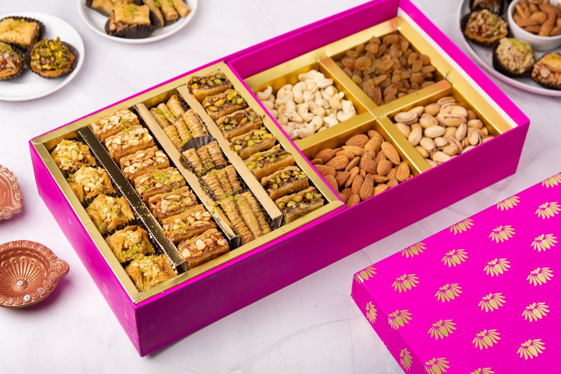 Baklava and dry fruits gift hamper - Lotus Luxe Gift Box- Premium Diwali gidting - THE BAKLAVA BOX