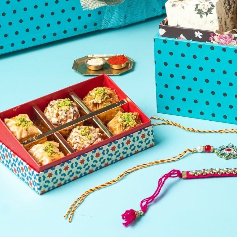 Bloom Baklava Box gift hamper with baklavas, dry fruits and cookies- Rakhi gift hamper - THE BAKLAVA BOX