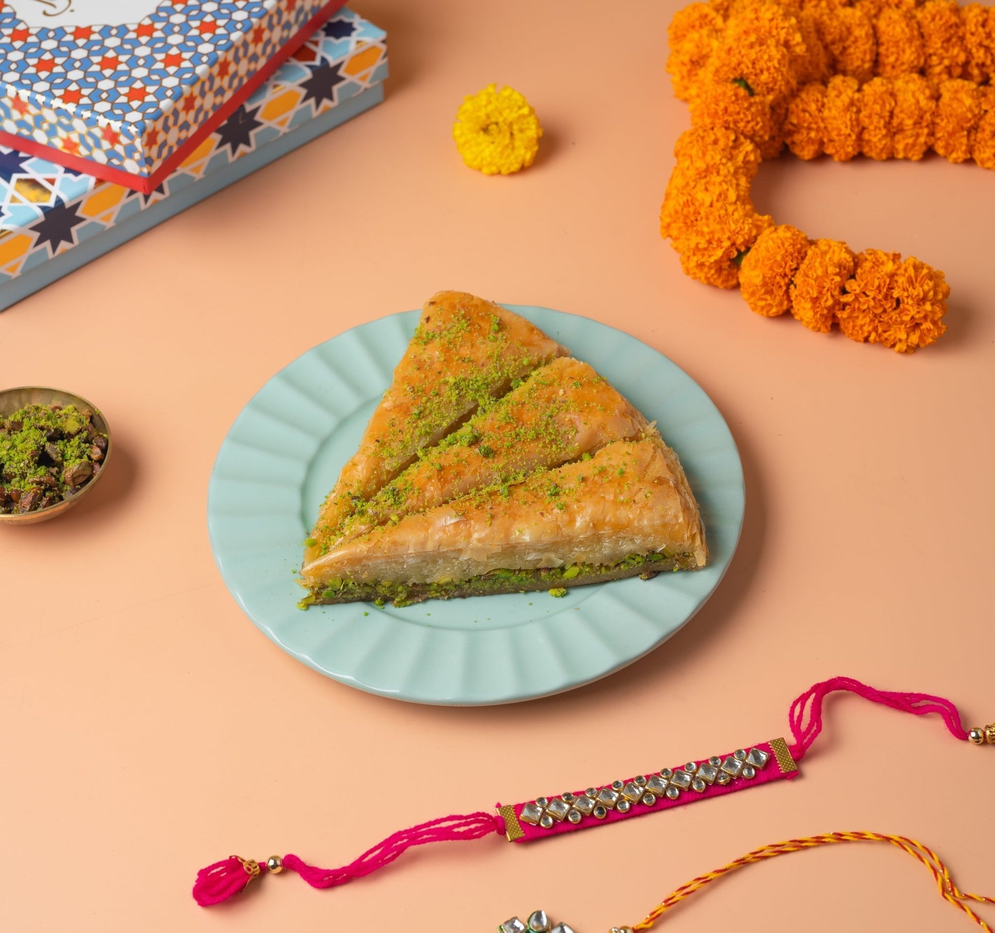 Carrot Pistachio Baklava with rakhi (2sets) - THE BAKLAVA BOX