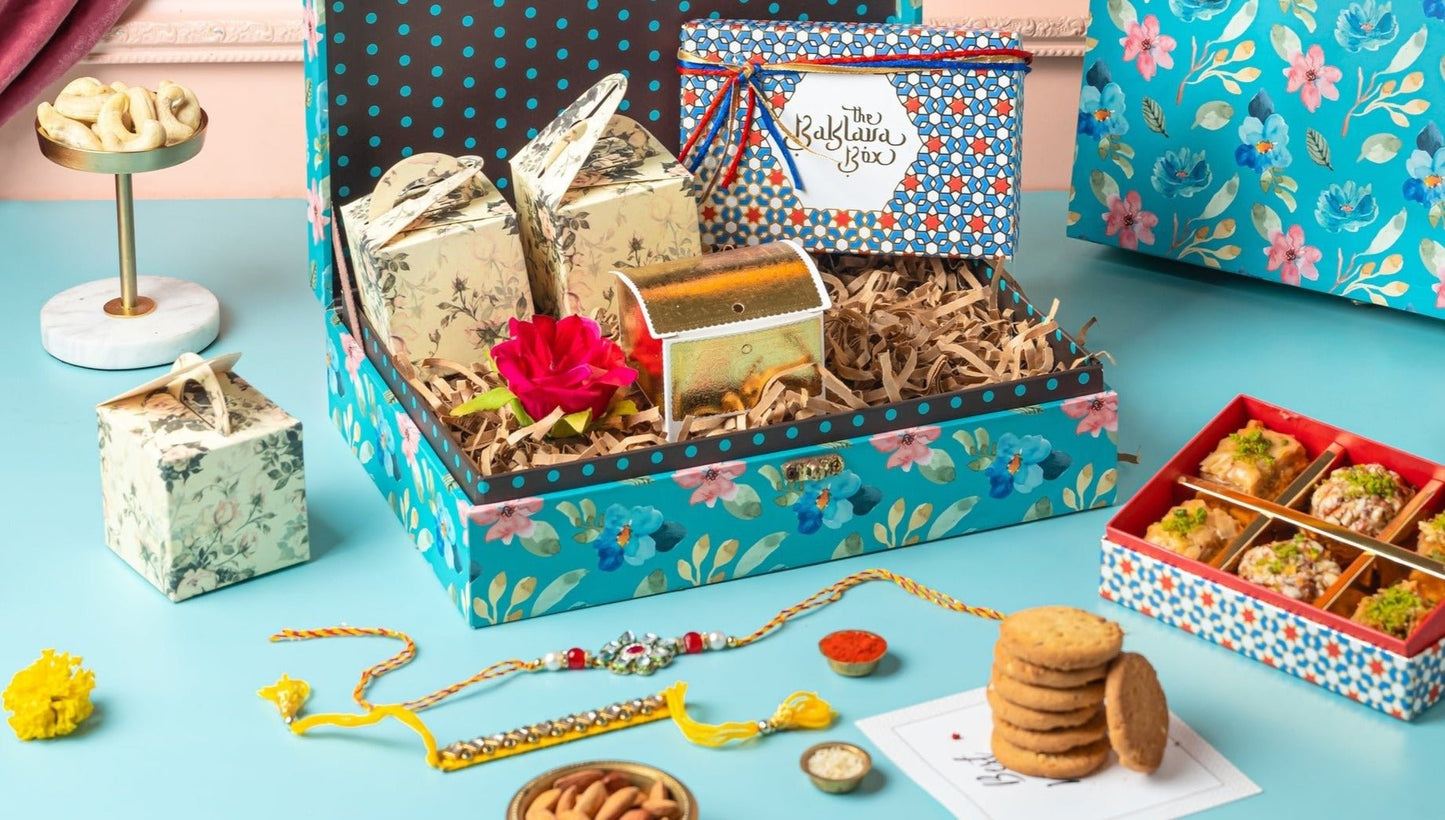 Eden Rakhi gift hamper with dry fruits, cookies and baklavas - THE BAKLAVA BOX