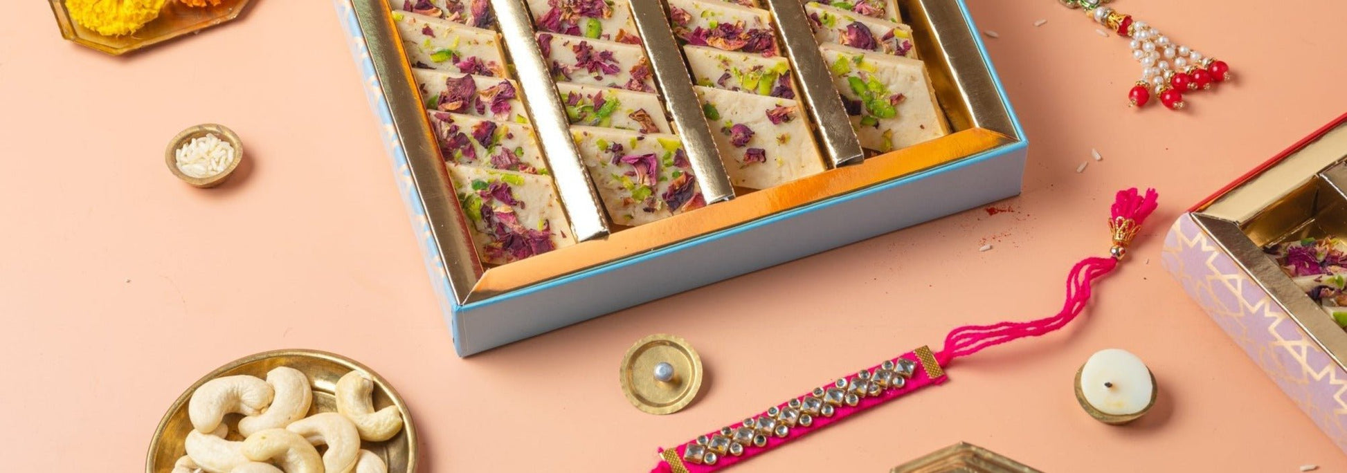 kaju rose burfi with rakhi (2sets) - THE BAKLAVA BOX