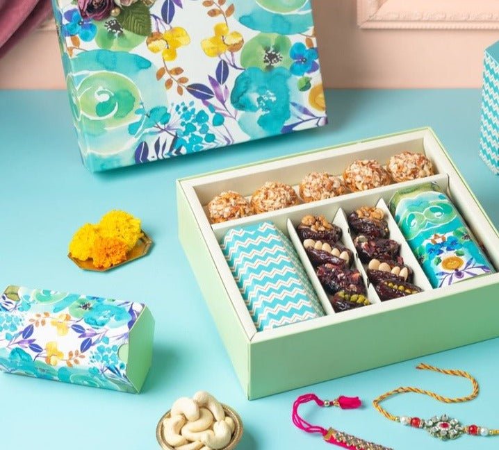 Nihaar Gift Box Dates and baklava hamper with dry fruits and Rakhi (2 sets)- Rakhi premium gifting - THE BAKLAVA BOX