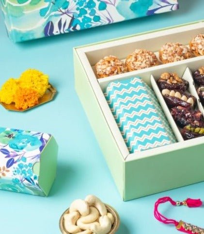 Nihaar Gift Box Dates and baklava hamper with dry fruits and Rakhi (2 sets)- Rakhi premium gifting - THE BAKLAVA BOX