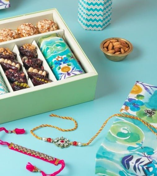 Nihaar Gift Box Dates and baklava hamper with dry fruits and Rakhi (2 sets)- Rakhi premium gifting - THE BAKLAVA BOX