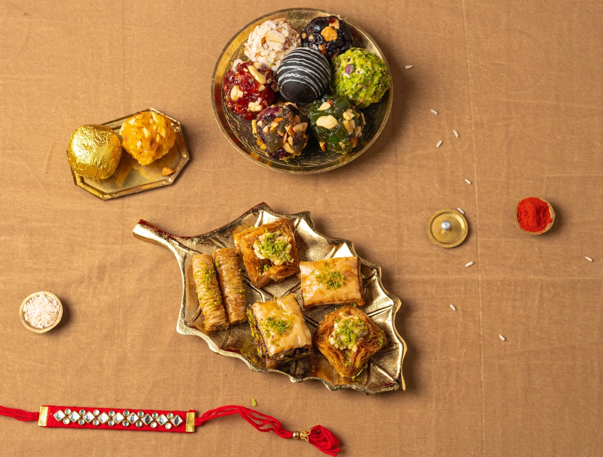 Rakhi Gift Box : Regalia Gift Box with Indian Sweets with 2 sets of rakhi - THE BAKLAVA BOX