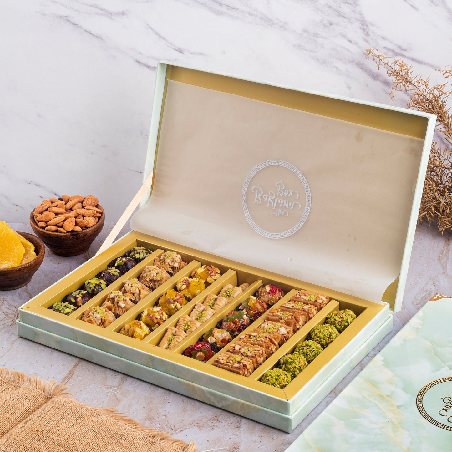 Royal Vega gift Box (1 kg) with ribbon packaging - Baklavas & Laddoos